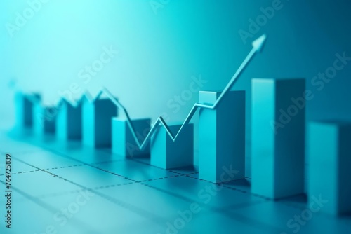 Triumphant Stock Market Rally Ascending Financial Graph on Vibrant Blue Background, 3D Illustration