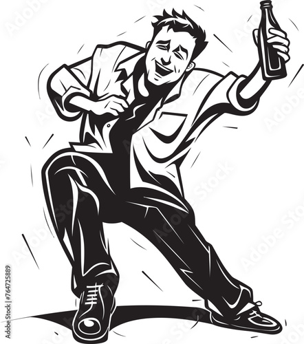 Tipsy Tenderness Drunken Man Vector Design Holding an Alcohol Bottle with Tender Affection IntoxiFriend Vector Graphics Depicting the Companionship Between a Drunken Man and His Alcohol Bottle