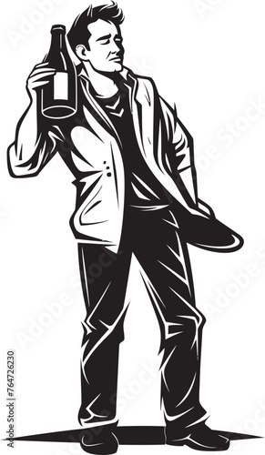 Boozy Devotion Vector Graphics of Drunken Mans Commitment to Booze Inebriated Affection Vector Logo with Drunken Mans Love for Bottle