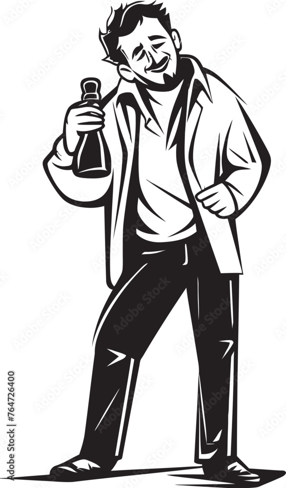 Alcoholic Affection Vector Graphics of Drunken Mans Fondness for Booze Drunken Devotion Vector Logo with Mans Dedication to Booze