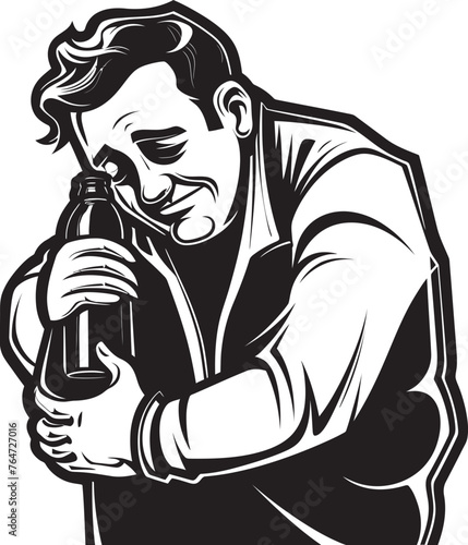 Inebriated Embrace Vector Graphics of a Drunken Man Embracing His Booze Bottle with Affection IntoxiLove Vector Logo with a Drunken Man Expressing Passionate Love for His Alcohol Bottle
