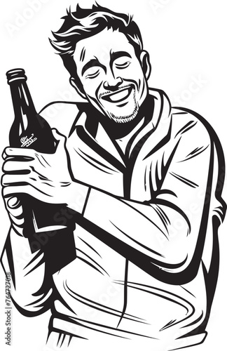 Tipsy Tenderness Vector Graphics Capturing the Tender Affection of a Drunken Man for His Alcohol Bottle Booze Bond Vector Logo Symbolizing the Strong Bond Between a Drunken Man and His Booze Bottle