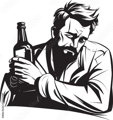 Booze Bliss Vector Design with a Drunken Man in a State of Bliss with His Alcohol Bottle Intoxicated Inspiration Vector Graphics Inspiring Creativity Through a Drunken Mans Bond with His Booze Bottle