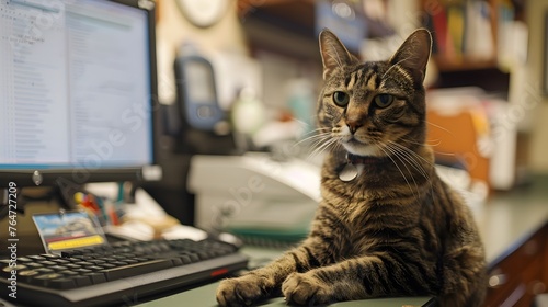 Feline Professional Seamlessly Integrates into Workspace with Calm Confidence © Mickey