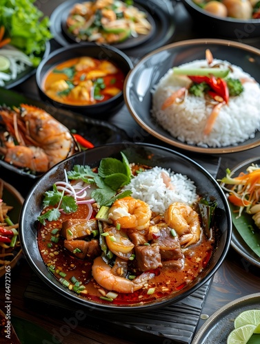 Flavorful and Vibrant Traditional Thai Cuisine Served in a Sharing-Style Feast