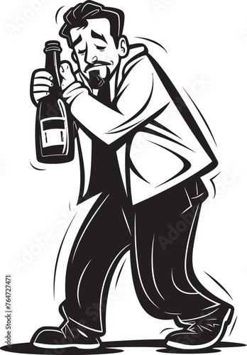 Inebriated Embrace Vector Logo with Drunken Man Wrapped Around Bottle Alcohol Adoration Vector Design with Drunken Mans Love for Bottle Icon