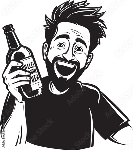 Alcoholic Affection Vector Graphics of Drunken Mans Fondness for Booze Drunken Devotion Vector Logo with Mans Dedication to Booze