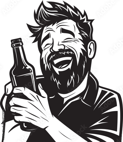Alcoholic Affection Vector Graphics of Drunken Mans Fondness for Booze Drunken Devotion Vector Logo with Mans Dedication to Booze