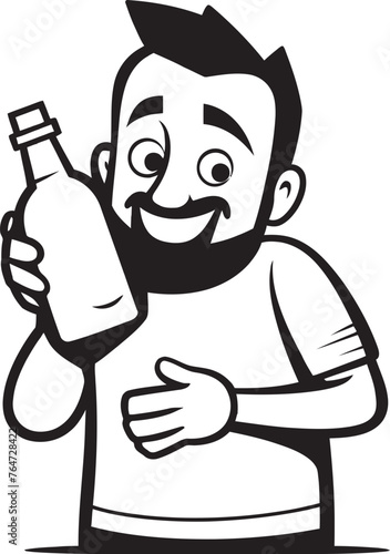 Intoxicated Infatuation Drunken Man Vector Graphics Holding a Liquor Bottle Icon Booze Bond Vector Logo of a Drunken Man Affectionately Holding an Alcohol Bottle