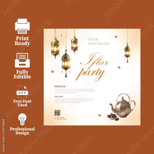 Ramadan Kareem Iftar party invitation card template