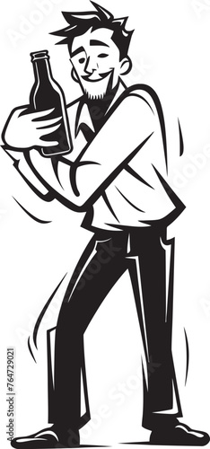 Booze Buddy Vector Logo with a Drunken Man Forming a Special Bond with His Alcohol Bottle IntoxiLove Vector Design Showing a Drunken Mans Love Affair with His Beloved Alcohol Bottle