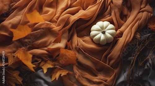 an autumn-inspired still life with a white pumpkin on a textured fabric, suitable for fall season themes or interior decor inspiration.