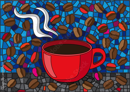 coffee cup and coffee beans moses stained glass illustration vector