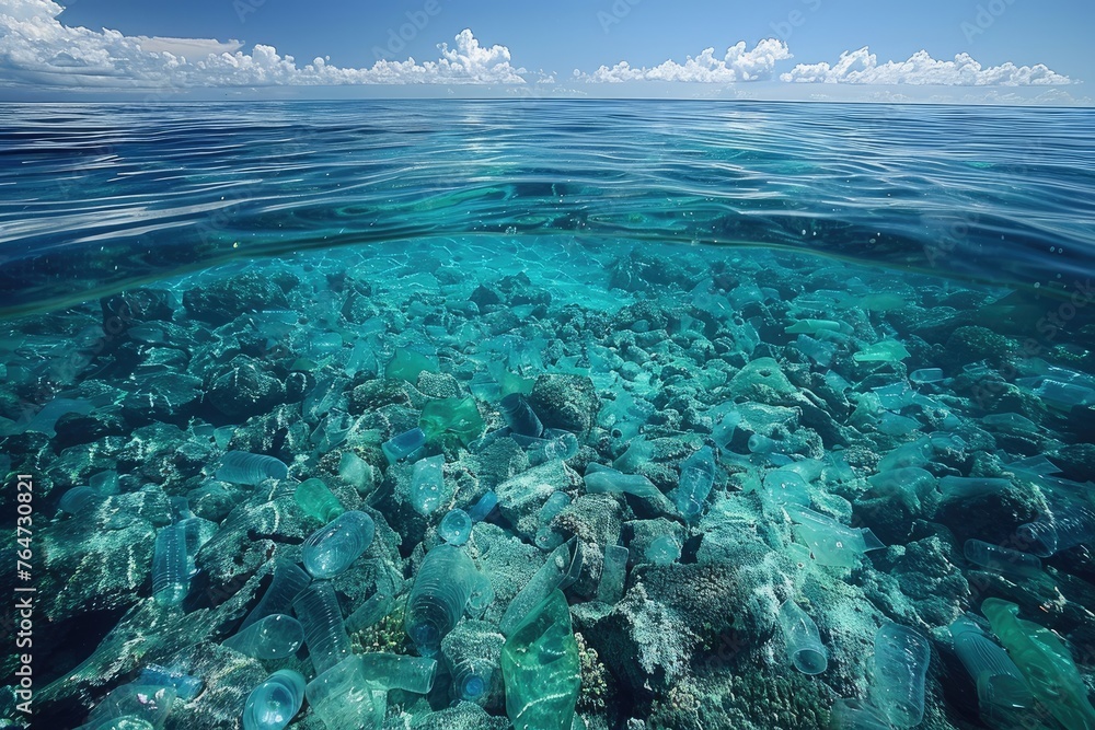 Fototapeta premium Plastic pollution from waste single use plastic professional photography