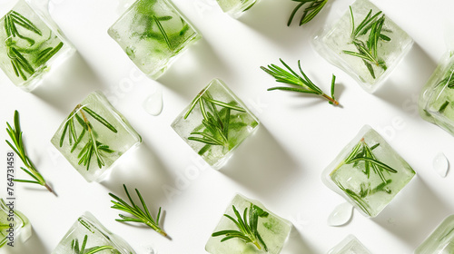 melting ice cubes with rosemary