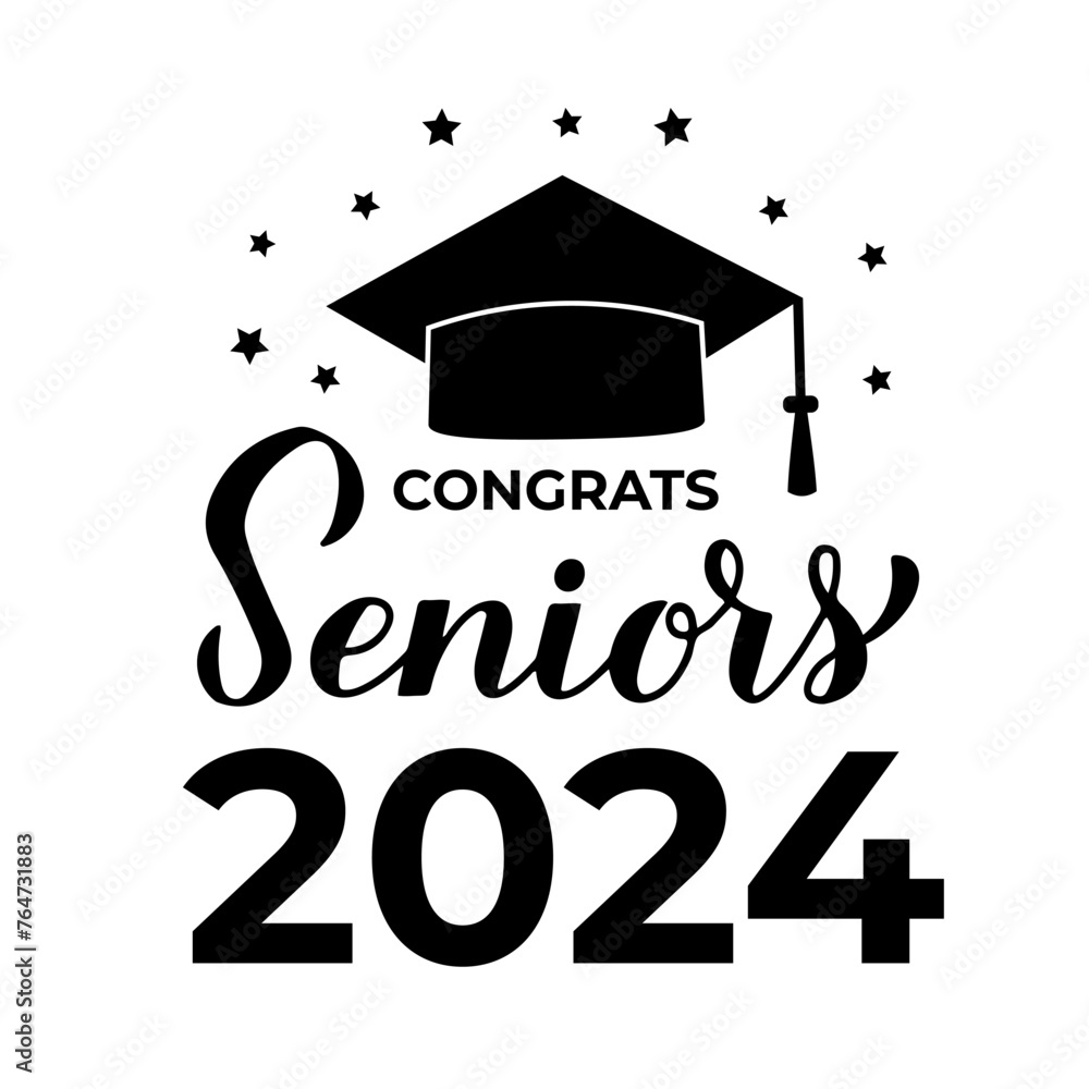 Congrats Seniors 2024 calligraphy lettering with graduation cap