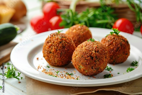 Falafel balls with Vegetarian and parsley on a plate