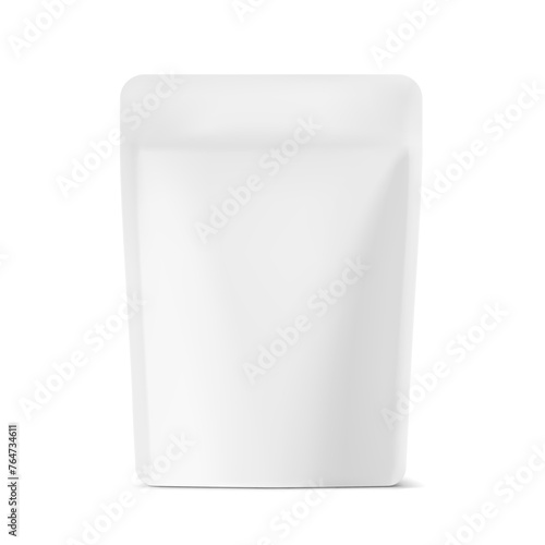 Food pouch bag mockup. Vector illustration isolated on white background. Front view. Can be use for template your design, presentation, promo, ad. EPS10.