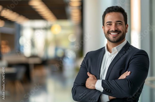 Smiling businessman in the office. Portrait of a happy business owner or entrepreneur in a suit.