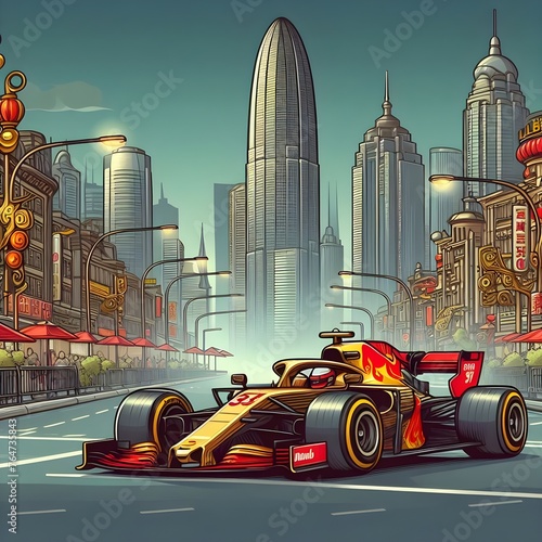 F1 car in city 
