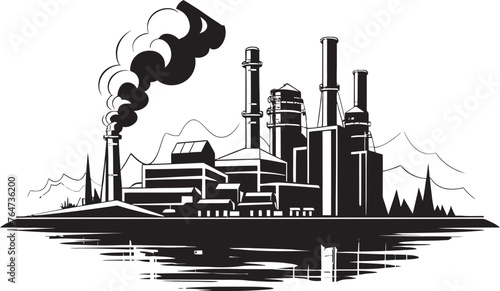 Industrial Emissions Vector Logo and Design Highlighting Air Pollution Industrial Smog Scape Vector Logo and Design Illustrating Factory Air Pollution