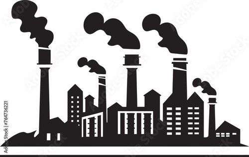 Industrial Blight Vector Icons and Graphics Highlighting Factory Pollution Emission Crisis Vector Logo and Design Showcasing Air Pollution Impacts