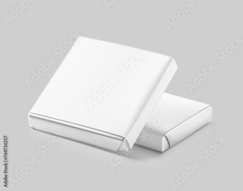 Branded chocolate squares, Neapolitan mockup for promoting business, special occasions. Vector illustration isolated on grey background. Easy to use for presentation your logo, design. EPS10.