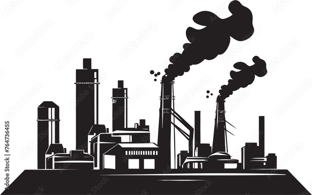 Factory Fallout Vector Logo and Design Elements Reflecting Air Pollution Chemical Clouds Vector Graphics and Iconography Illustrating Factory Pollution