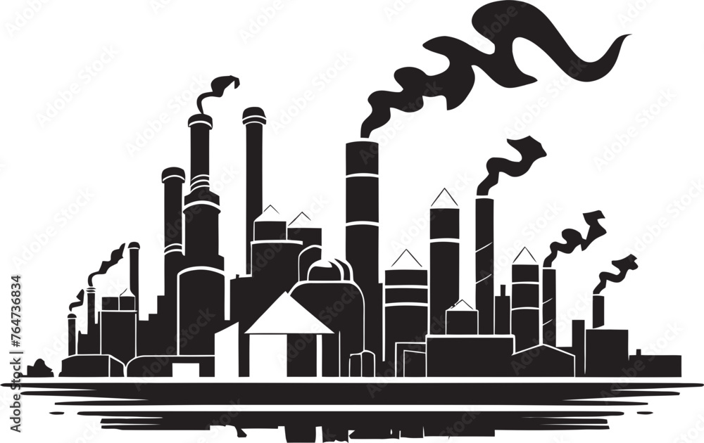 Factory Fumes Vector Logo and Design Depicting Industrial Air Pollution Chemical Clouds Vector Graphics and Icon Set Representing Air Pollution
