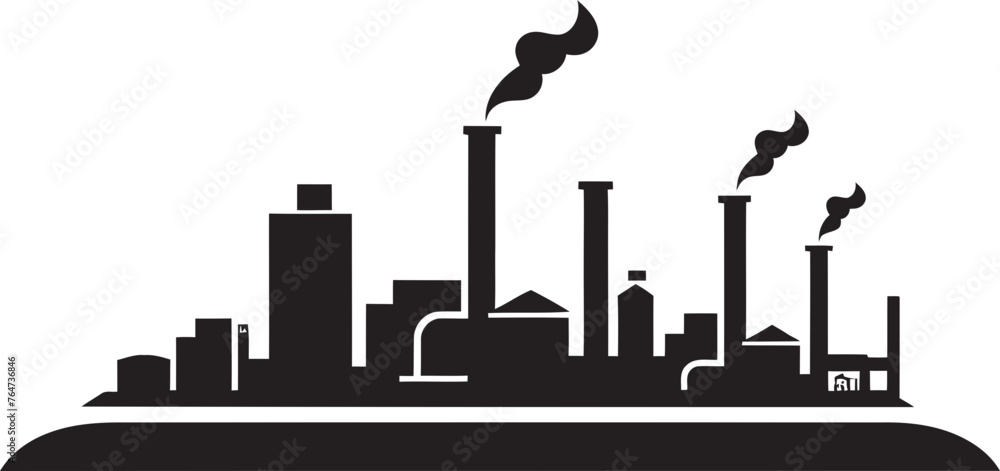 Smog City Vector Logo and Design Elements Illustrating Factory Pollution Industrial Inferno Vector Graphics and Icon Set Displaying Air Pollution Effects