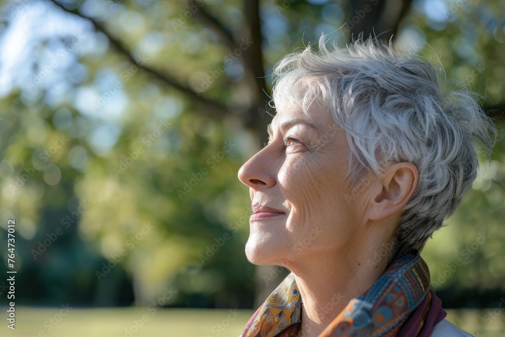 Radiant Joy: A Serene Senior Woman's Blissful Smile in Nature. Generative AI Radiant Joy: A Serene Senior Woman's Blissful Smile in Nature. Generative AI