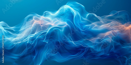 Combined background with space technology. Abstract blue, light blue background with waves and nebula.