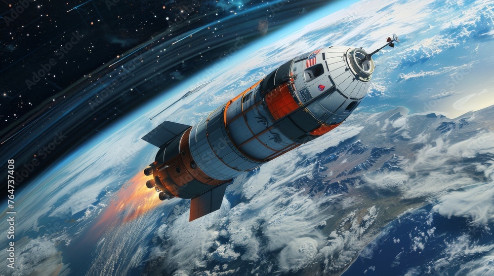 A detailed artists depiction of a space station orbiting in space, showcasing intricate details of technology and structures against the backdrop of the cosmos. A detailed artists depiction of a space station orbiting in space, showcasing intricate details of technology and structures against the backdrop of the cosmos.