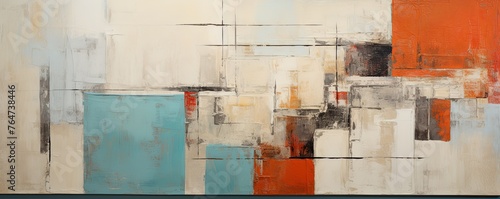 Teal and red painting, in the style of orange and beige, luxurious geometry, puzzle-like pieces © Lenhard