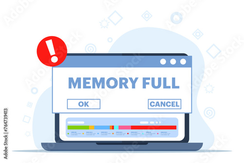 Full Folder Concept. Clean the memory or storage of your phone or computer. Full memory space notification. Modern flat cartoon style. Vector illustration on white background.