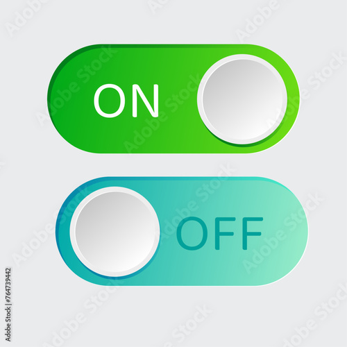 Switch element button. Enable disable toggle symbol. On off mode icon for application. Active, inactive or power digital indicator. Frontend control realistic vector illustration on grey background.