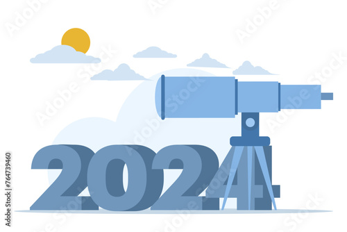 Strategic action planning in the new year 2024, setting business goals to reach the top, vision of future business or career development in 2024. flat vector illustration on a white background.