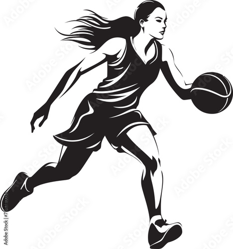 Basket Blaze Vector Logo and Design Showcasing a Female Basketball Players Dunk Dunk Dominance Vector Illustration of a Female Basketball Player Slamming the Ball