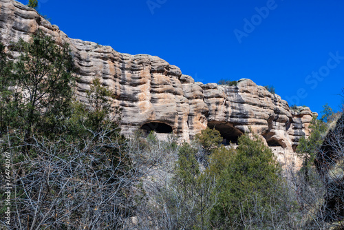 View on Gila Cliff Dwellings from the Cliff Dweller Canyon Trail. New Mexico