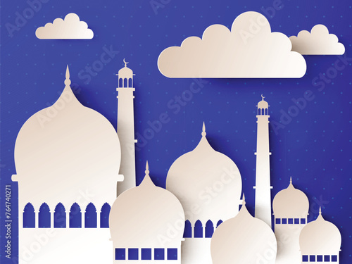 Creative islamic mosque made by paper cutout for holy month of muslim community, Ramadan Kareem celebration.