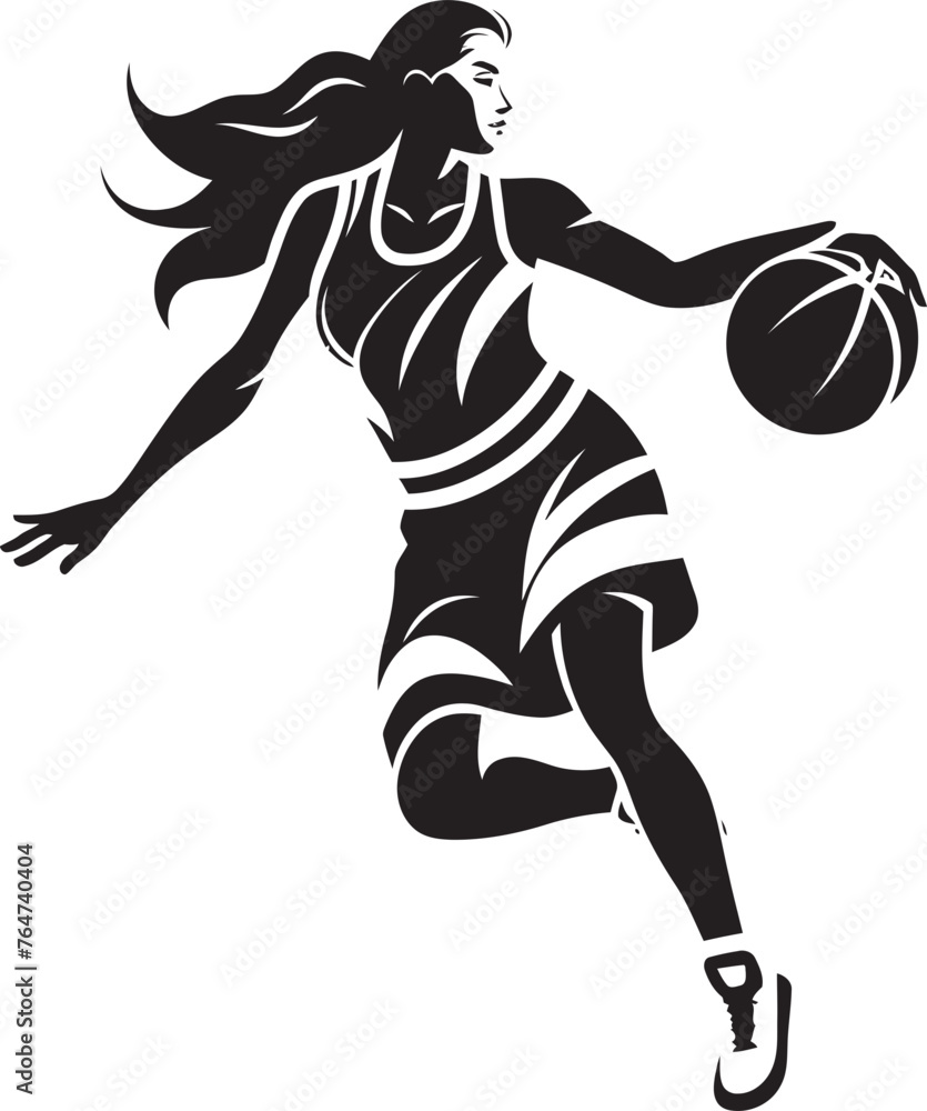 Fototapeta premium Skybound Sensation Vector Illustration of a Female Basketball Players Dunk Rim Rouser Vector Icon Illustrating a Female Basketball Players Slam Dunk