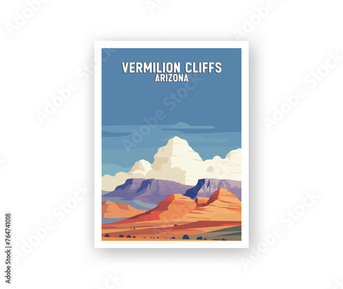 Vermilion Cliffs, Arizona. Illustration Art. Travel Poster Wall Art. Minimalist Vector art