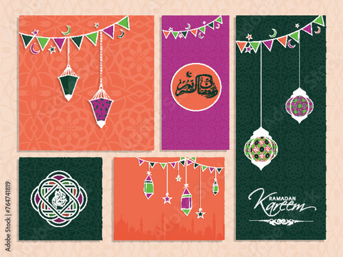 Social media and marketing banners or card for holy month of Muslim community, Ramadan Kareem celebration.