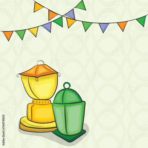 Islamic holy month of prayers, Ramadan Kareem concept with illuminated lanterns on abstract background.