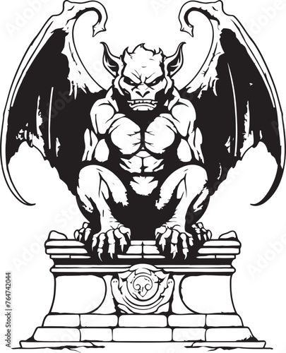 Stone Sentinel Gargoyle Full Body Statue Vector Icon and Graphics Majestic Protector Vector Gargoyle Full Body Statue Logo and Design