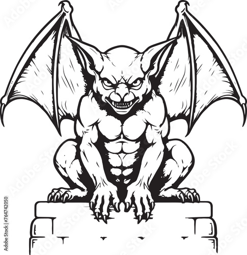 Ethereal Guardian Gargoyle Full Body Statue Vector Icon and Graphics Guardian of Shadows Vector Gargoyle Full Body Statue Logo and Design