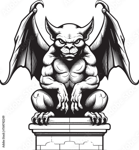 Ancient Sentinel Gargoyle Full Body Statue Vector Icon and Graphics Gothic Guardian Vector Gargoyle Full Body Statue Logo and Design