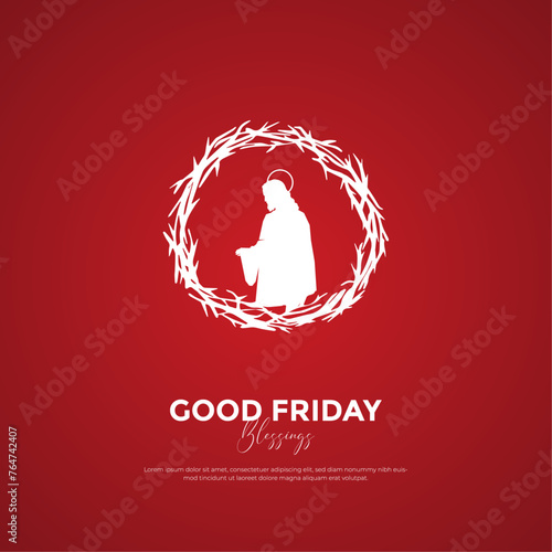 Modern and Minimal Good Friday Post and Greeting Card with clouds. Holy Week Good Friday Creatives with Text and Christian Cross Vector Illustration