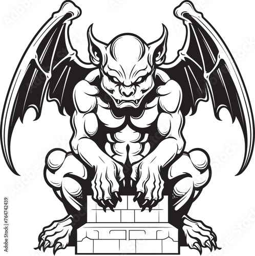 Majestic Guardian Gargoyle Full Body Statue Vector Logo and Design Gothic Guardian Vector Icon of Gargoyle Full Body Statue Graphics