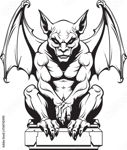 Sentinel of the Night Vector Graphics Depicting Gargoyle Full Body Statue Eternal Vigilance Gargoyle Full Body Statue Vector Logo and Design